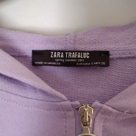 Zara lavender ruffle zip up long oversized hoodie size small - Picture 3 of 13